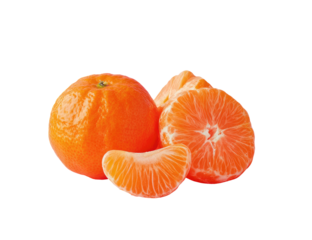 Close-up of fresh tangerines, whole and sliced, vibrant orange hue against black