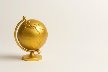 Golden globe on white background with soft lighting and clean space for text premium concept for global business knowledge international success and progress