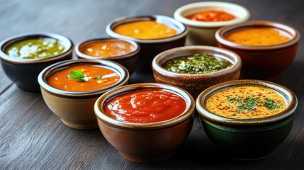 A variety of barbecue sauces in bowls ready for serving