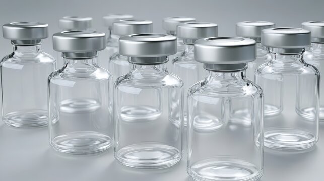 Array of clear vials ready for medical specimen collection