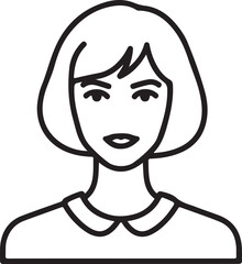 Minimalist Outline Drawing of Female Avatar with Short Hair Style