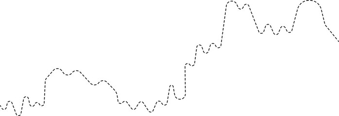 A dotted line graph with an upward arrow shape illustrating a sharp rise in data.
