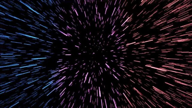 4k video trail of starburst, blue and red stars in black space, 
abstract background, concept time and space, time travel, go to the future, back to past, science fiction scifi
