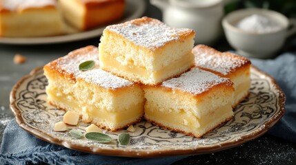 Delectable Stack of French Pastries with Almond Filling and Powdered Sugar