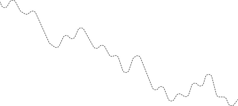 A dotted line graph displaying a pattern of both upward and downward movements, representing fluctuation.