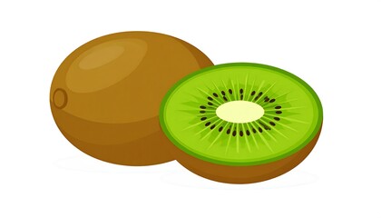 Obraz premium Cartoon illustration of a whole kiwi and one cut in half