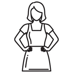 Black Outline Icon of Woman with Apron and Confident Pose
