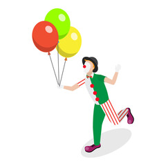 3D Isometric Flat  Set of Clowns. Item 5