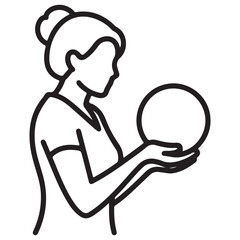 Minimalist Black Line Art Woman Holding Sphere Outline