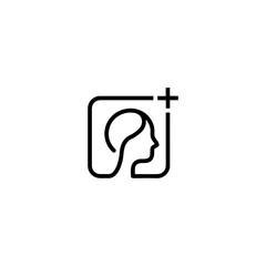 Healthcare and Medical Logo Concept; Line Art of Brain and Head in Square Frame, Modern Technology, Science, Psychiatry, Counseling, Wellness Icon
