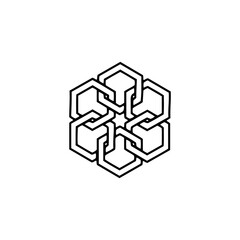 Geometric Connection Icon; Abstract Logo Design for Digital Network, Technology, Data, Global System, Blockchain, AI, Cyber Security Symbol, Science, Engineering