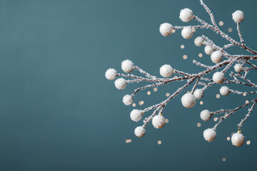 Winter wonderland christmas ornaments on a snowy branch close-up serene background nature photography