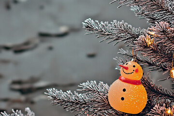 Christmas winter ornaments sparkling snowman decor on evergreen trees festive holiday spirit cozy atmosphere