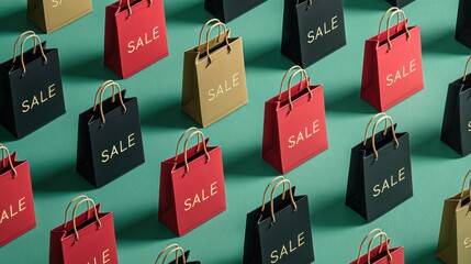 colorful shopping bags with sale text,