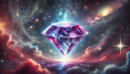 glowing cosmic diamond made of nebula light and stardust