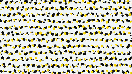 Dynamic abstract background of interspersed yellow black and white circles for modern design concepts