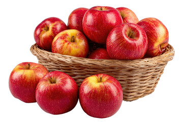 A wicker basket overflowing with vibrant red and yellow apples