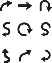 Diverse arrow icon silhouettes collection simple black symbols for direction navigation web design and ui elements set