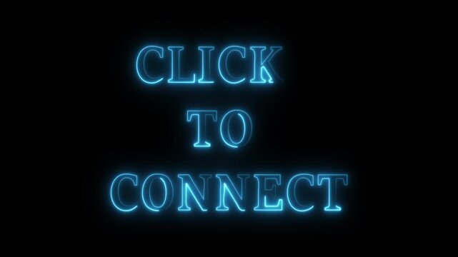 Abstract glowing Click to connect text Here Button with Click square animation with black background.