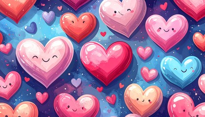 Cute Cartoon Hearts Pattern Background.