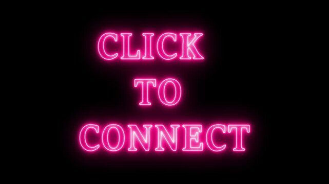 Abstract glowing Click to connect text Here Button with Click square animation with black background.