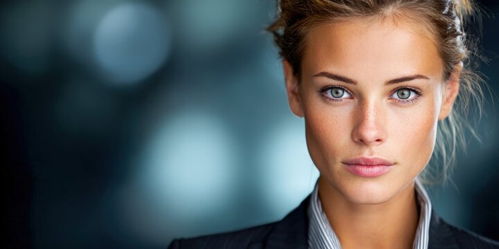 Successful young woman poses confidently in a corporate setting