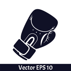 Dark blue boxing glove silhouette with white details on white background sport fight