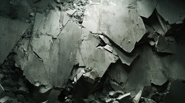 Fragmented concrete wall surface showcasing rough texture and detail
