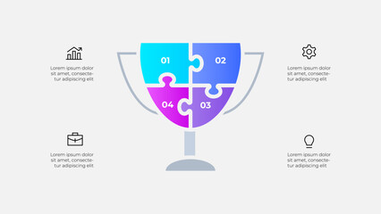 Vibrant four piece puzzle trophy with numbered segments. Ideal for corporate awards, milestones, and creative collaboration themes.