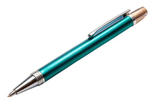 A metallic green pen isolated on transparent background