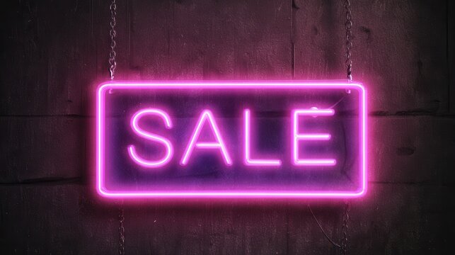glowing pink neon sale sign hangs - Powered by Adobe