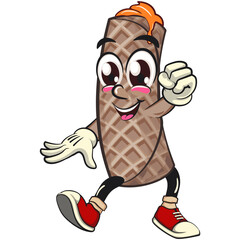 funny cute wafer stick biscuit mascot character cartoon vector excited by punching upwards, illustration for dessert and bakery design, work of hand drawn