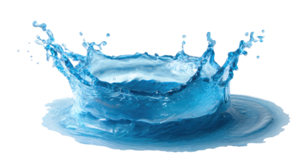A vibrant blue water splash, radiating outwards from a central point