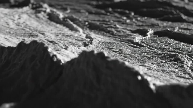 Lunar Surface Abstract - This black and white video shows a close-up of a textured surface resembling the moon.