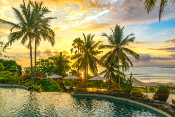 sunset at a tropical resort