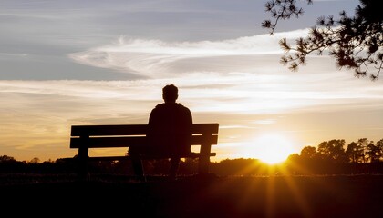 Silhouette of Person Sitting on a Park Bench at Sunset Peaceful Evening Scene