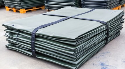 Stack of heavy duty canvas material ready for transport