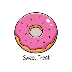 Cute Pink Frosted Donut Sweet Treat Dessert Food Artwork Vector illustration