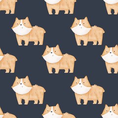 Seamless pattern with cartoon dogs. colorful illustration for kids. Animals. hand drawing, flat style. baby design for fabric, print, textile, wrapper