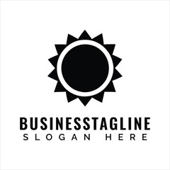 Black sun emblem with text logo white