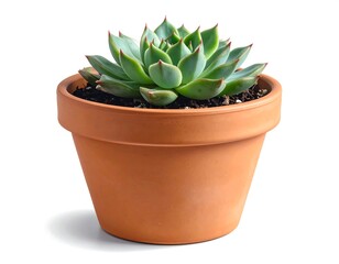 A vibrant green succulent with red tips in a terra-cotta pot