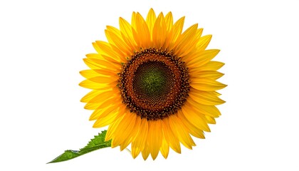 Fototapeta premium A vibrant sunflower with bright yellow petals stands isolated on white