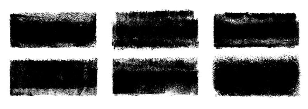 Paint roller stroke. Ink brush texture. Ink roller vector line. Black paint strokes with brush texture. Frame background, grunge stamp. Smear paintbrush label patch mark on white bg. Watercolor frame