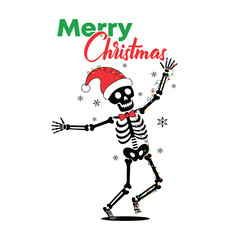 Festive Skeleton Celebration: Whimsical Holiday Greetings with a Dancing Skeleton, Santa Hat, and Holiday Lights for a Unique Seasonal Design