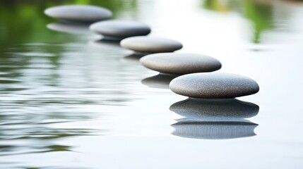 Fototapeta premium Smooth River Stones in a Row Reflecting on Water