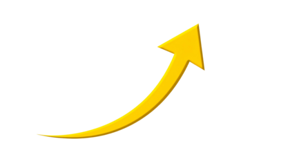 Yellow upward arrow with a slight curve, against a black background