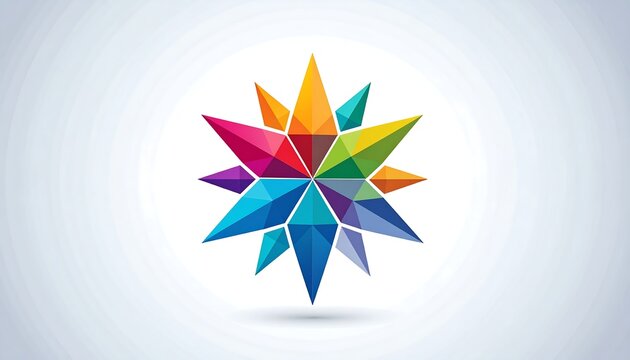 Abstract, multi-colored geometric star design on white gradient background