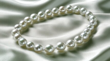Obraz premium String of white pearls artfully arranged on silky backdrop