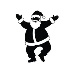 Black silhouette of Santa Claus dancing with arms raised