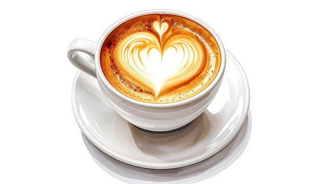 Artistic latte art in a white cup on a saucer. Close-up shot